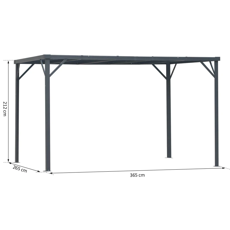 Outsunny® Pavillon Pergola mit PC Dach UV-Schutz Wasserfest Alu Schwarz 365 x 265 x 212 cm