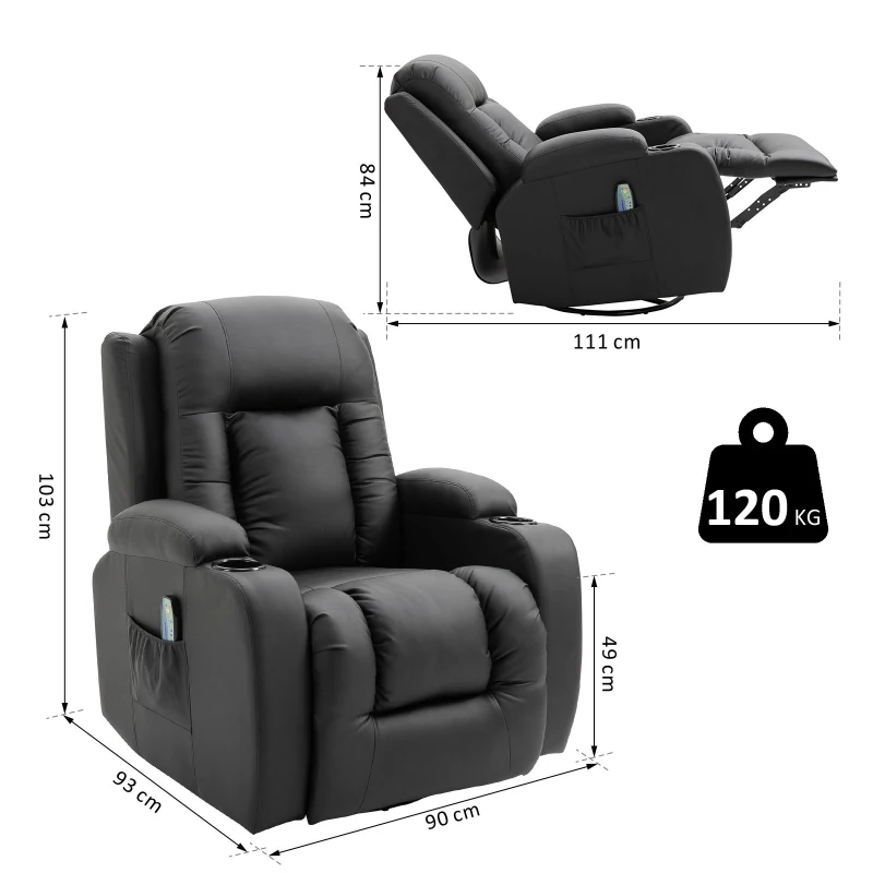 HOMCOM® Massagesessel | Veganleder, Metall, Kunststoff | 94 x 95 x 103cm | Schwarz