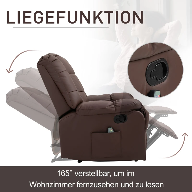 HOMCOM® Massagesessel mit Wärmefunktion Fernsehsessel Relaxsessel Braun