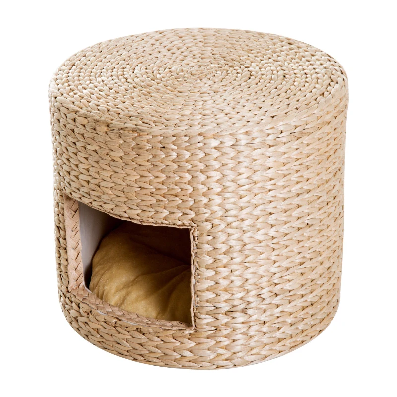 PawHut® Katzenhöhle Katzen Korb mit Kissen Stroh Natur