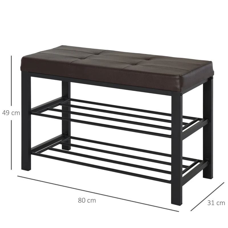 HOMCOM® Schuhbank Schuhregal 2 Schuhablagen Sitzbank Metall Braun 6–8 Paar Schuhe