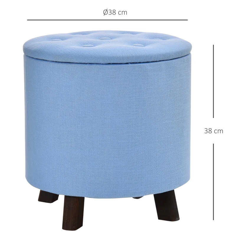 HOMCOM® Hocker mit Stauraum Polsterhocker Fußhocker Sitzhocker Leinen Hellblau Ø38 x 38cm