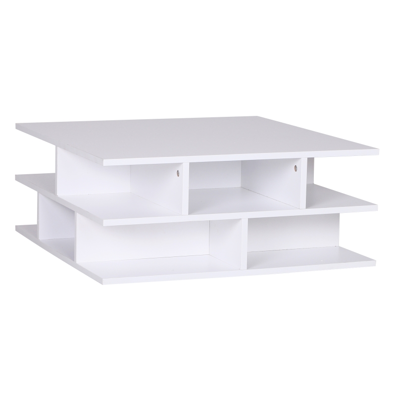 HOMCOM® Couchtisch Beistelltisch Wohnzimmertisch Sofatisch Satztisch 12 x Ablage Holz Weiß 70 x 70 x 29 cm