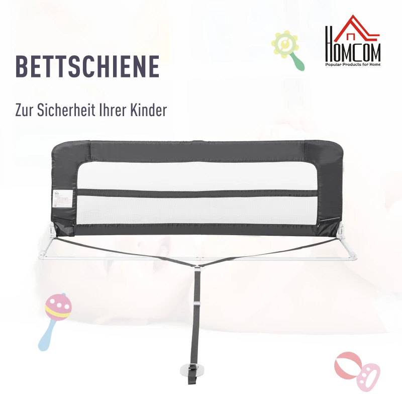 HOMCOM® Bettgitter 150 cm Bettschutzgitter Rausfallsschutz für Sicherheit faltbar Grau