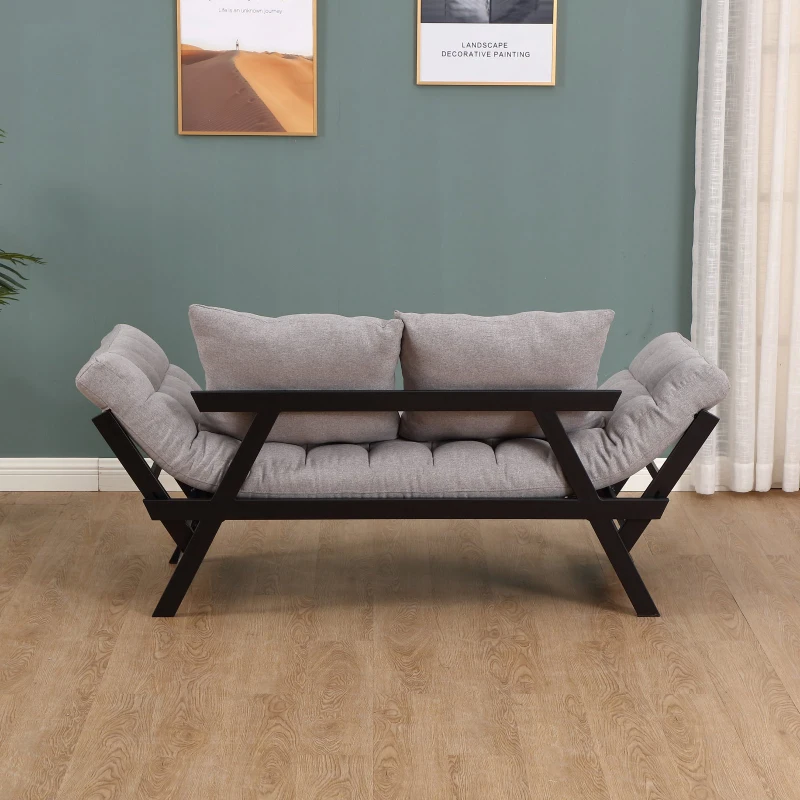 HOMCOM®  Zweisitzer Schlafsofa | Chaiselongue | Metall, Leinen | Hellgrau | 155 x 65 x 57 cm