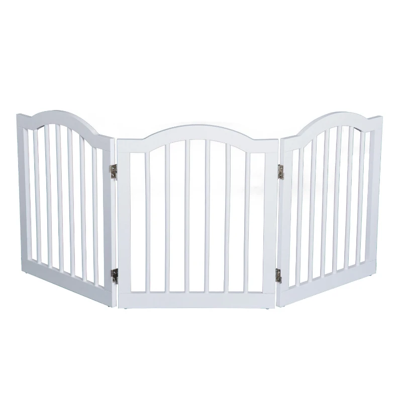 PawHut Hunde Schutzgitter Absperrgitter Hundegitter Konfigurationsgitter, Holz, Weiß, B154,5xH61cm