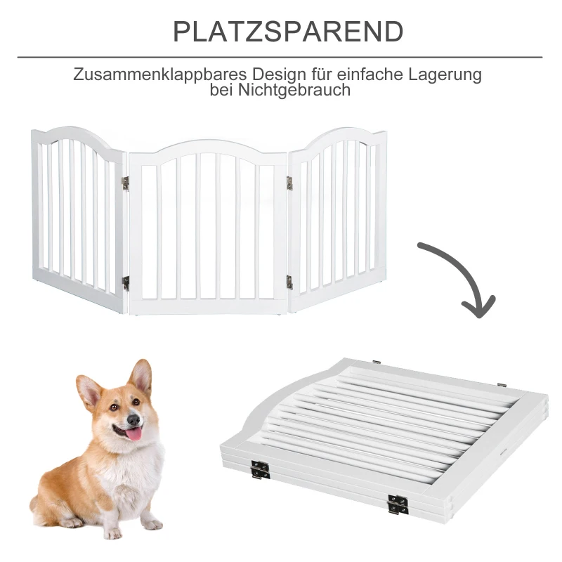 PawHut Hunde Schutzgitter Absperrgitter Hundegitter Konfigurationsgitter, Holz, Weiß, B154,5xH61cm