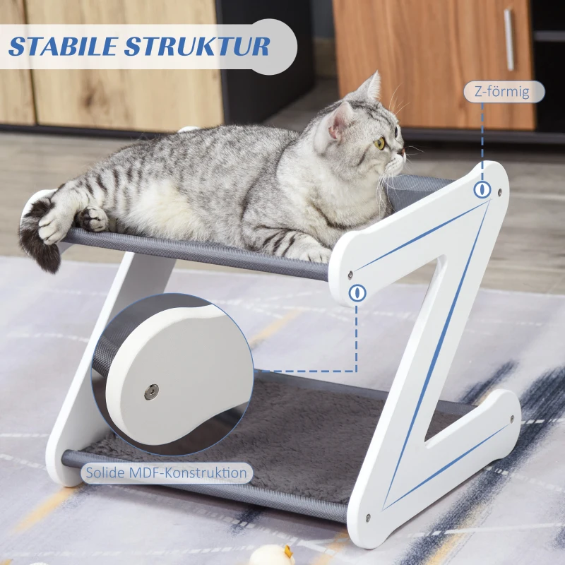 PawHut® Katzenbett zweistöckiges Katzenhaus in Z-Form Polyester E1-MDF Grau