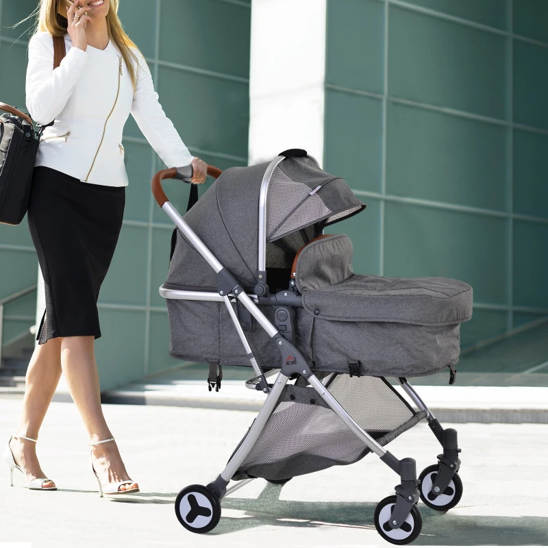 HOMCOM® Kinderwagen 2-in-1 Faltbar Alulegierung Grau