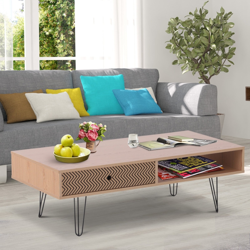 HOMCOM® Couch Beistelltisch mit Schublade | Sofatisch | Holz | 110 x 55 x 35,5 cm