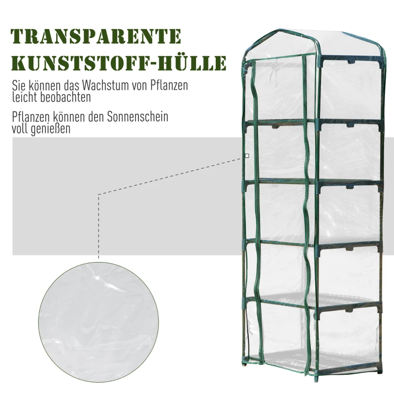 Outsunny® Mini-Gewächshaus Schützt Pflanzen mit Regal für Garten zur Aufzucht Schrägdach