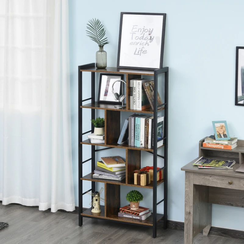 HOMCOM® Bücherregal Standregal 4-stufiges Büroregal Metallrahmen Spanplatte Schwarz