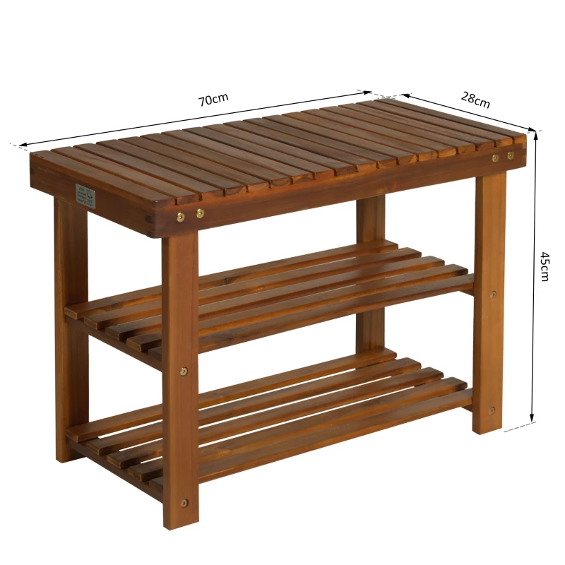 HOMCOM® Schuhschrank mit Sitzbank 3 Ablagen Flur Schulregal Akazienholz Teak