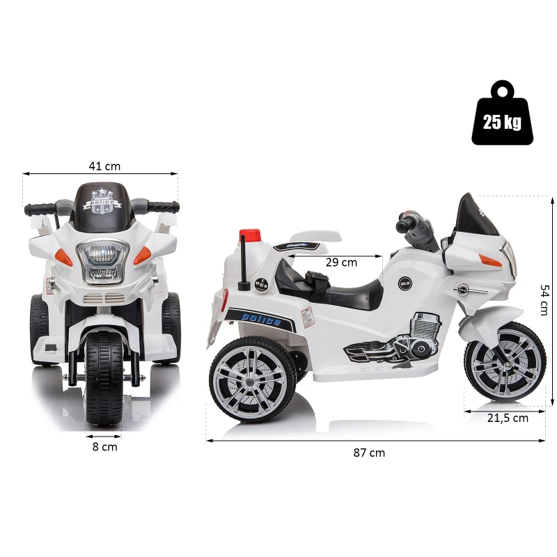 HOMCOM® Kindermotorrad 3–8 Jahre PP 87 x 41 x 54 cm Weiß