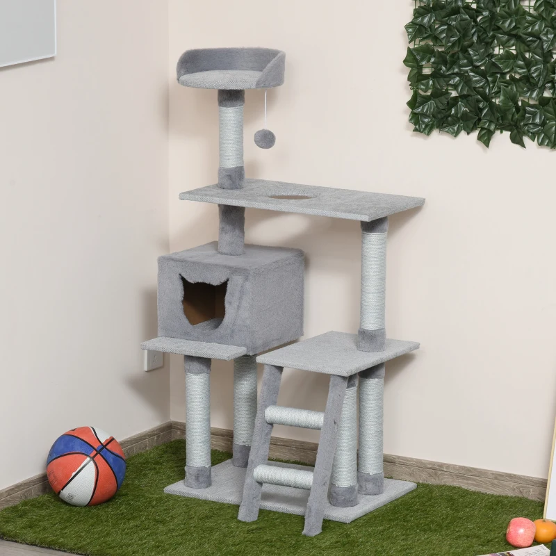 PawHut® Kratzbaum Katzenbaum mit Katzenhöhle Leiter E1 Spanplatte Jute Grau