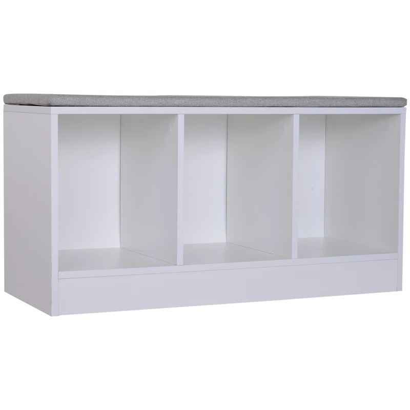HOMCOM® Schuhbank mit Sitzkissen Schuhschrank Schuhregal Lowboard Garderobe Flur Diele Holz Weiß 89,6 x 35,6 x 47 cm