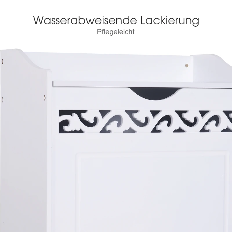 HOMCOM® Badschrank Wäschekorb Truhe Kiste Aufbewahrungsbox mit Deckel MDF Weiß 55 x 34 x 58 cm