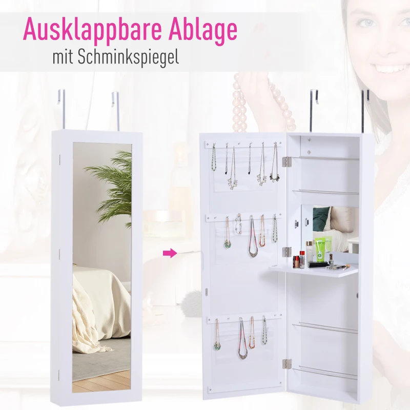 HOMCOM® Spiegelschrank Schmuckschrank mit Innenspiegel ausklappbare Wandspiegel höhenverstellbar Weiß