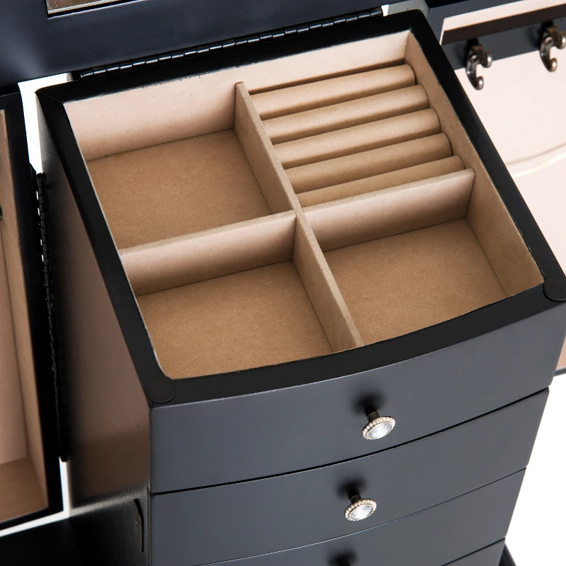 HOMCOM® Schmuckschrank mit Spiegel Schmuckkasten Holz Schwarz