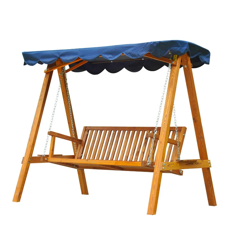 Outsunny® Hollywoodschaukel aus Lärchenholz 3-Sitzer Gartenschaukel mit Sonnendach Blau