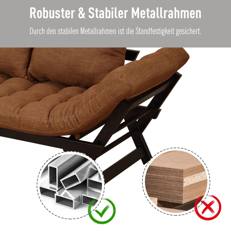 HOMCOM®  Zweisitzer Schlafsofa | Chaiselongue | Metall, Leinen | Braun | 155 x 65 x 57 cm