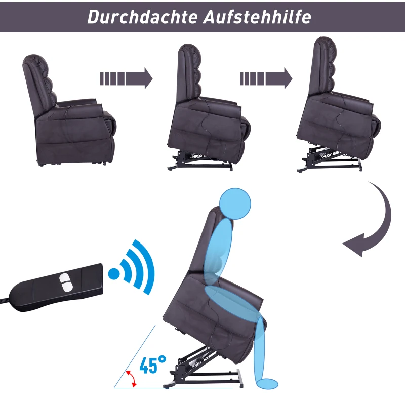 HOMCOM® Massagesessel Aufstehhilfe Wärmefunktion 88 x 83 x 110 cm Braun