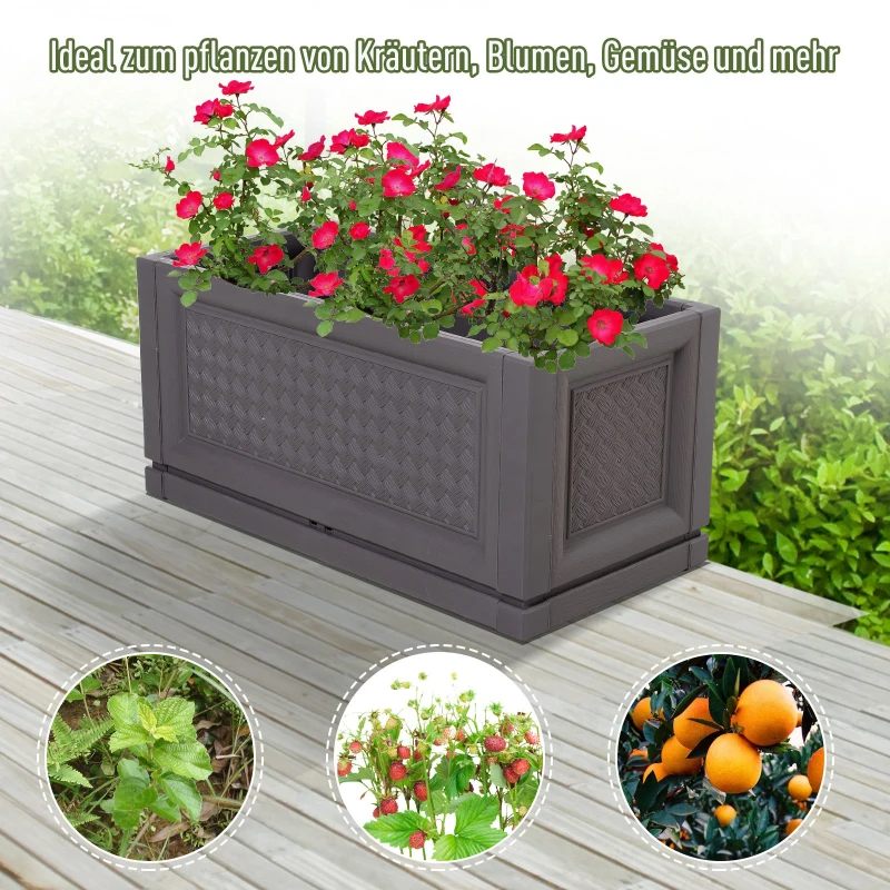 Outsunny® Hochbeet Gartenbeet Pflanzkasten Blumenkasten 2 Muster Abflusslöcher PP Kaffee 60 x 30 x 29 cm