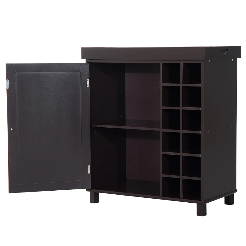 HOMCOM Weinschrank Küchenschrank 12 Flaschen mit Tablett Kaffeebraun