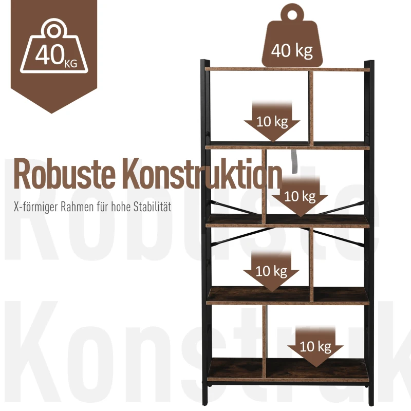 HOMCOM® Bücherregal Standregal 4-stufiges Büroregal Metallrahmen Spanplatte Schwarz