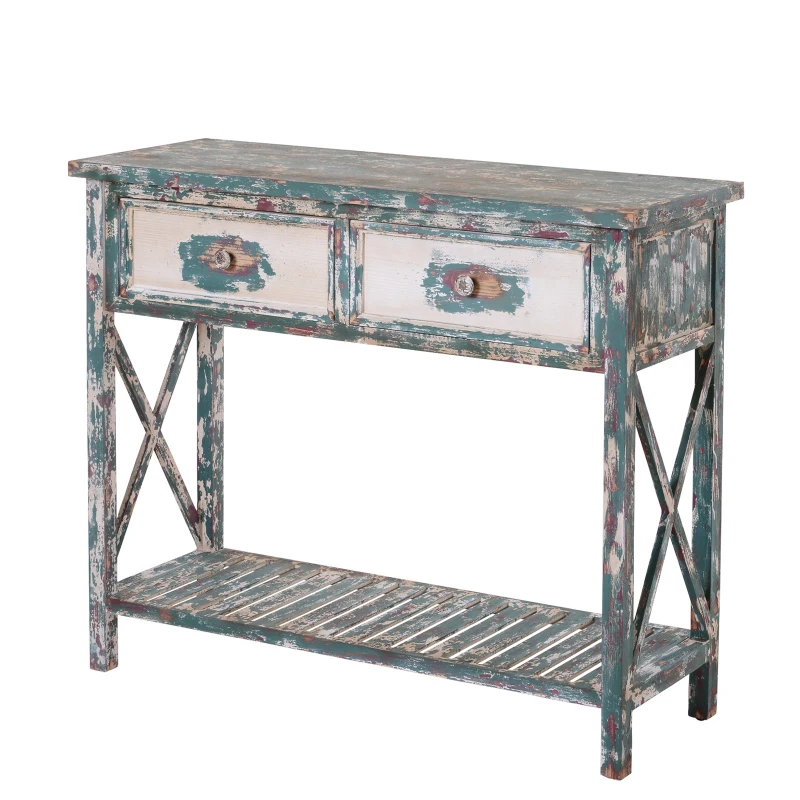 HOMCOM® Vintage Konsolentisch Beistelltisch Sideboard mit 2 Schubladen Massivholz