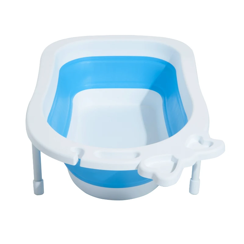 HOMCOM® Babybadewanne mit Stützbeinen zusammenklappbar 89cm Blau+Weiß
