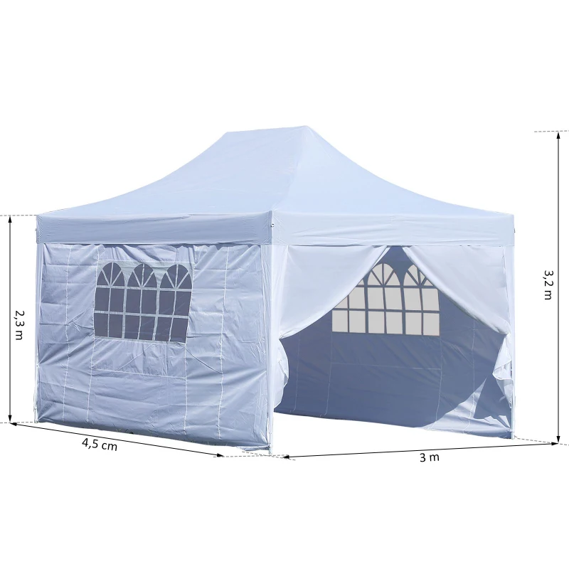 Outsunny® Faltpavillon inkl. 4 Seitenteilen weiß 3x4,5m Faltzelt Partyzelt
