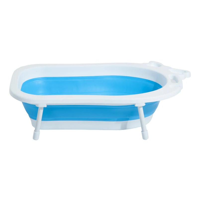 HOMCOM® Babybadewanne mit Stützbeinen zusammenklappbar 89cm Blau+Weiß