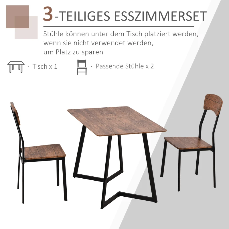 HOMCOM Essgruppe mit 2 Stühlen, Esszimmergarnitur, Sitzgruppe, Tischgruppe, Schwarz, 109 x 70 x 75 cm (Tisch), 50 x 48 x 95 cm (Stuhl)