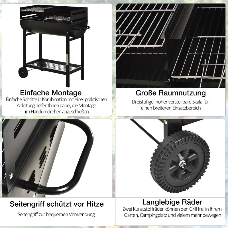 Outsunny® Grillwagen Grillstation Standgrill mit Windschutz 2 x Grillrost höhenverstellbar