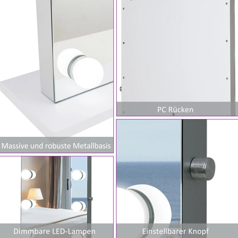 HOMCOM® Kosmetikspiegel mit 9 LED-Leuchten Schminkspiegel Tischspiegel Aluminium