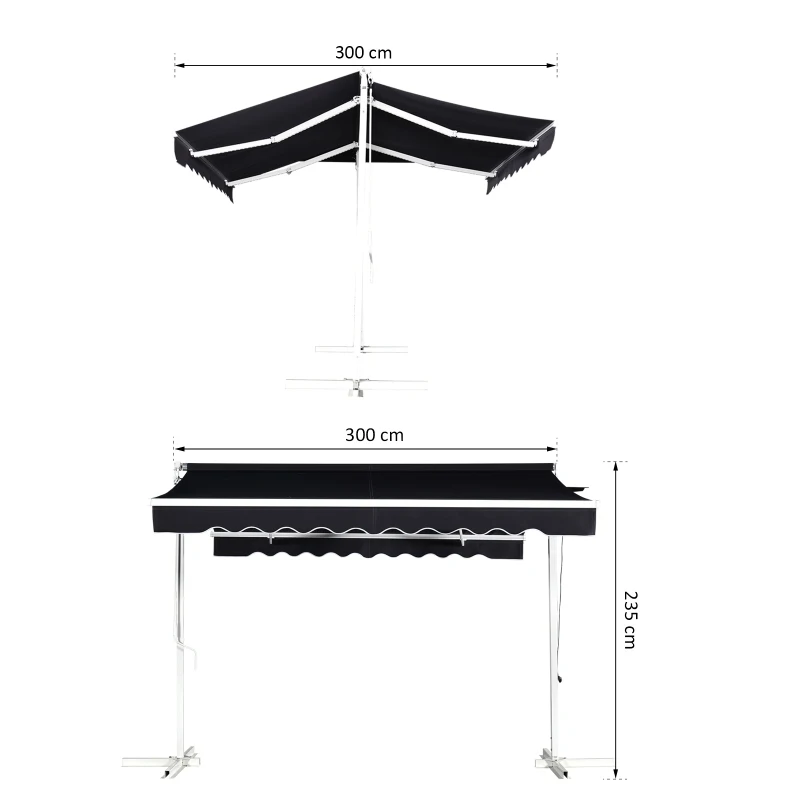 Outsunny® Standmarkise Standmarkise LED Solarlichter Faltarm Kurbel Polyester Schwarz