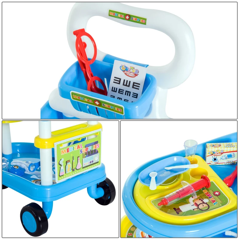 HOMCOM® Kinder Arztwagen Doktor Trolley Rollenspiel Blau