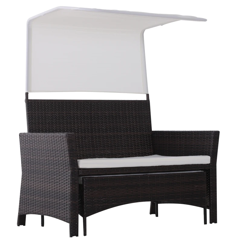 Outsunny® 2-tlg. Gartensofa Gartenmöbel Lounge Gartenset Rattanmöbel Braun Polyrattan 1 x Hocker mit Sonnendach