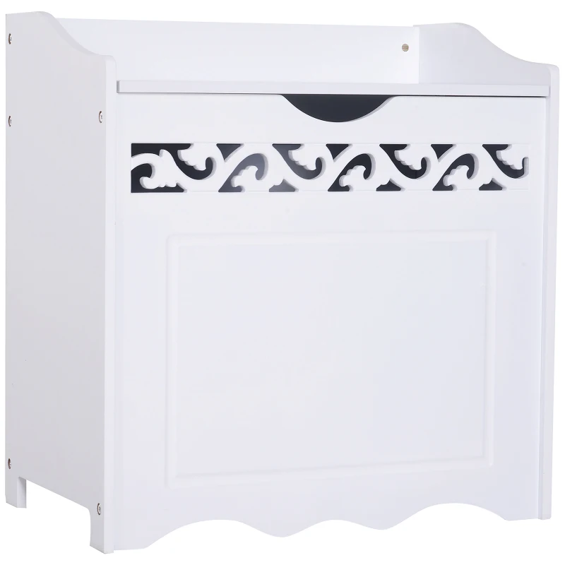 HOMCOM® Badschrank Wäschekorb Truhe Kiste Aufbewahrungsbox mit Deckel MDF Weiß 55 x 34 x 58 cm