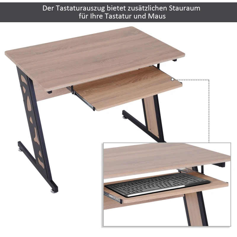HOMCOM® Computertisch PC-Tisch mit Tastaturauszug Schreibtisch Metall Eiche Schwarz 100 x 60 x 75,5 cm