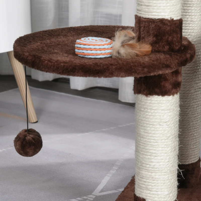 PawHut drzewo dla kotów z sizalowymi słupkami, 5-kondygnacyjne, z piłkami do zabawy, jaskinia, plusz, ciemnozielony 45 x 40 x 118 cm