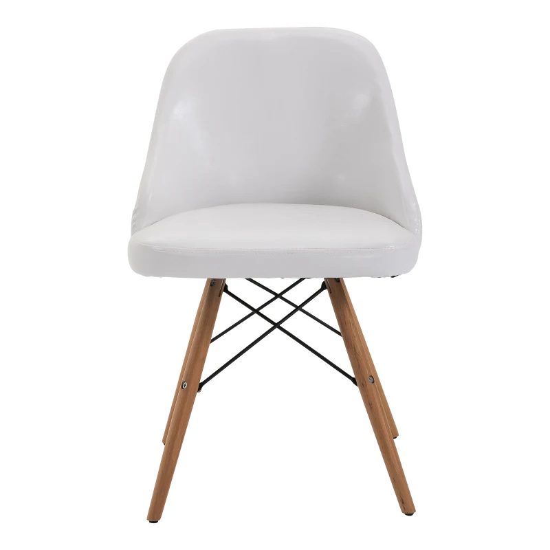 HOMCOM® 2er-Set Polsterstuhl Stuhl PU + Metall + Buchenholz Weiß 49 x 47,5 x 76 cm