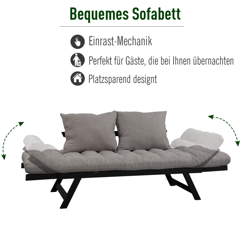 HOMCOM®  Zweisitzer Schlafsofa | Chaiselongue | Metall, Leinen | Hellgrau | 155 x 65 x 57 cm