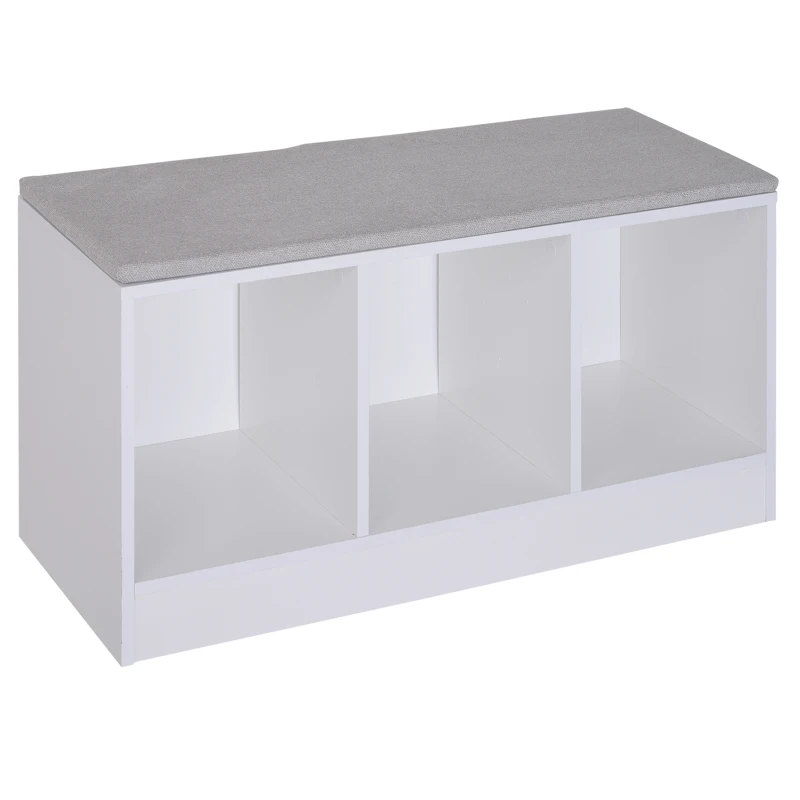 HOMCOM® Schuhbank mit Sitzkissen Schuhschrank Schuhregal Lowboard Garderobe Flur Diele Holz Weiß 89,6 x 35,6 x 47 cm
