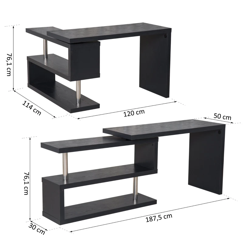 HOMCOM® Winkelschreibtisch  187,5 x 50 x 76,1 cm Schwarz