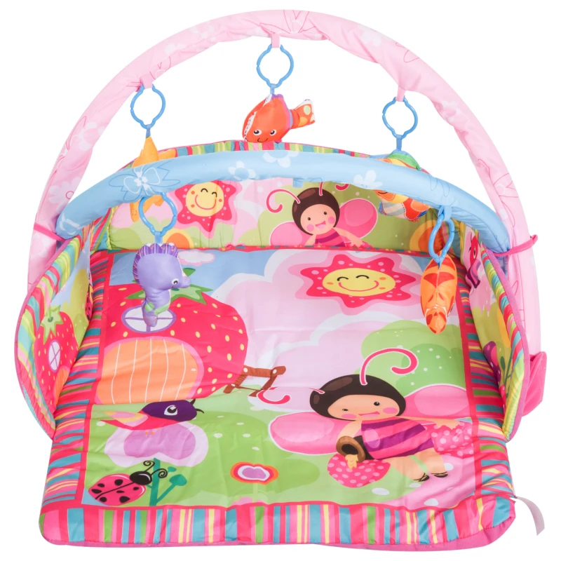 HOMCOM® Kinderteppich Tiere Krabbeldecke mit Spielbogen Bunt Käferform