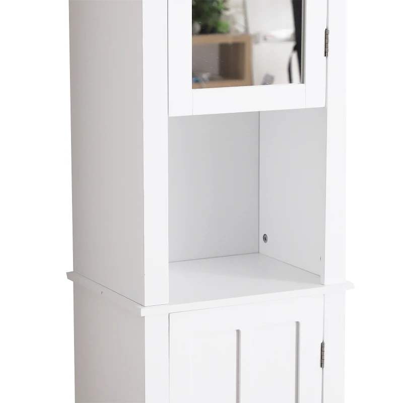 HOMCOM® Badschrank Badezimmerschrank Wandschrank mit Spiegel vestellbare Einlegeböden Holz Weiß 40 x 30 x 170 cm