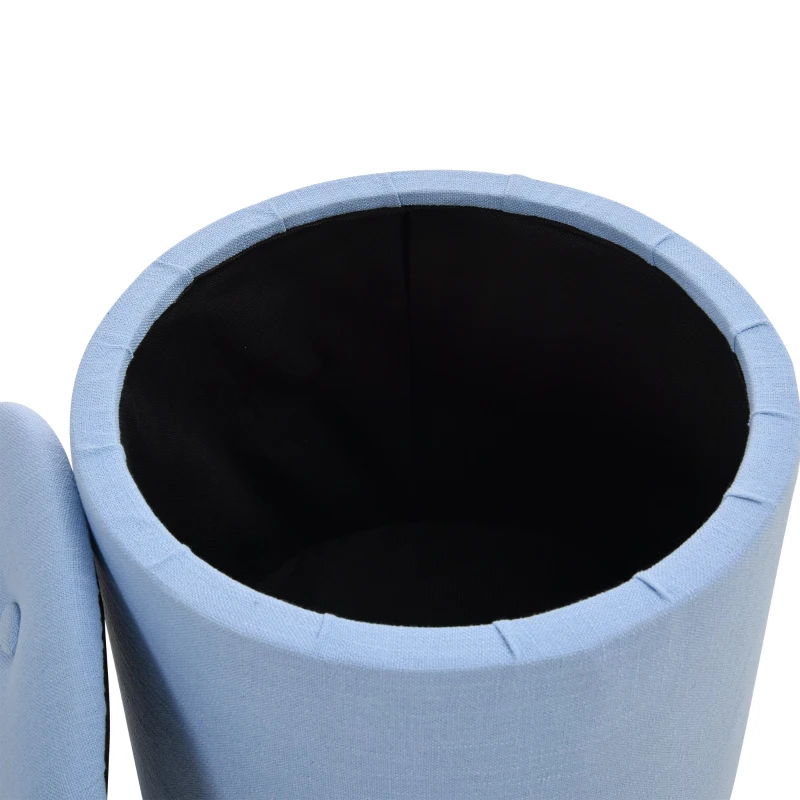 HOMCOM® Hocker mit Stauraum Polsterhocker Fußhocker Sitzhocker Leinen Hellblau Ø38 x 38cm