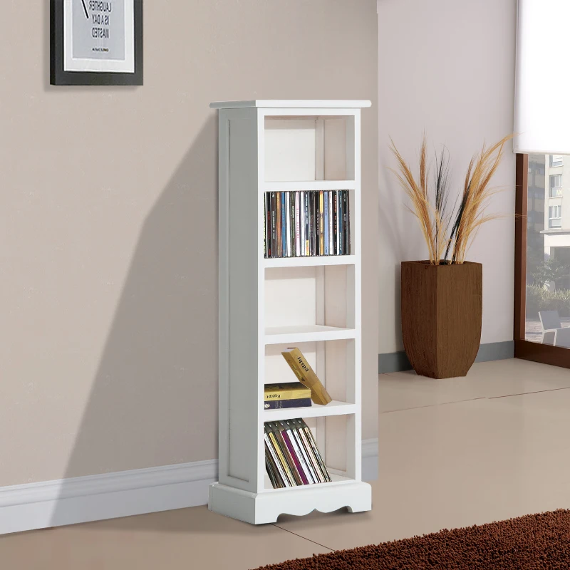 HOMCOM® DVD Standregal Holz Turm 5 Fächer Weiß